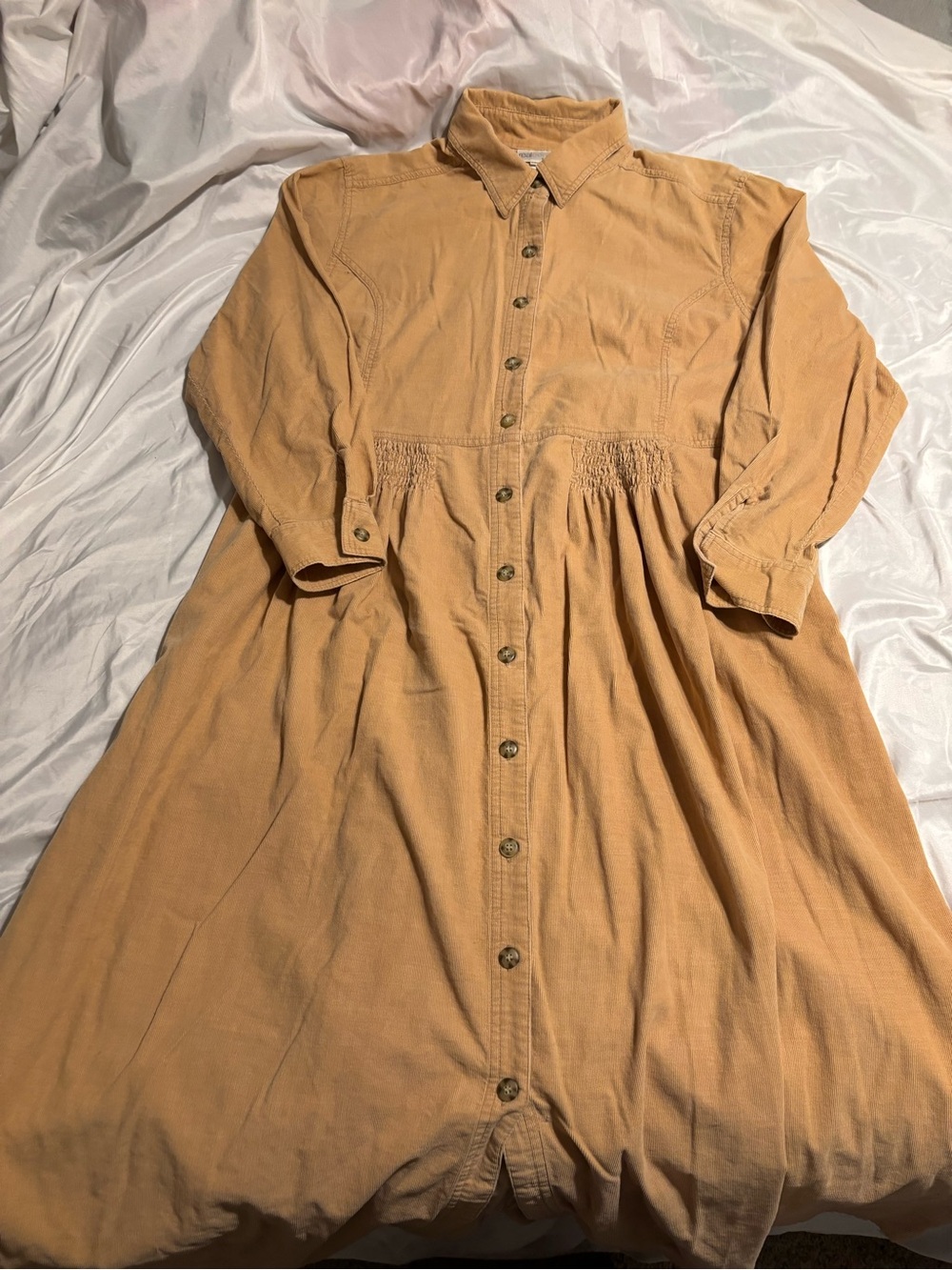 Button-Front Long Sleeve Women's Dress in Camel size 18w corduroy Chadwick’s